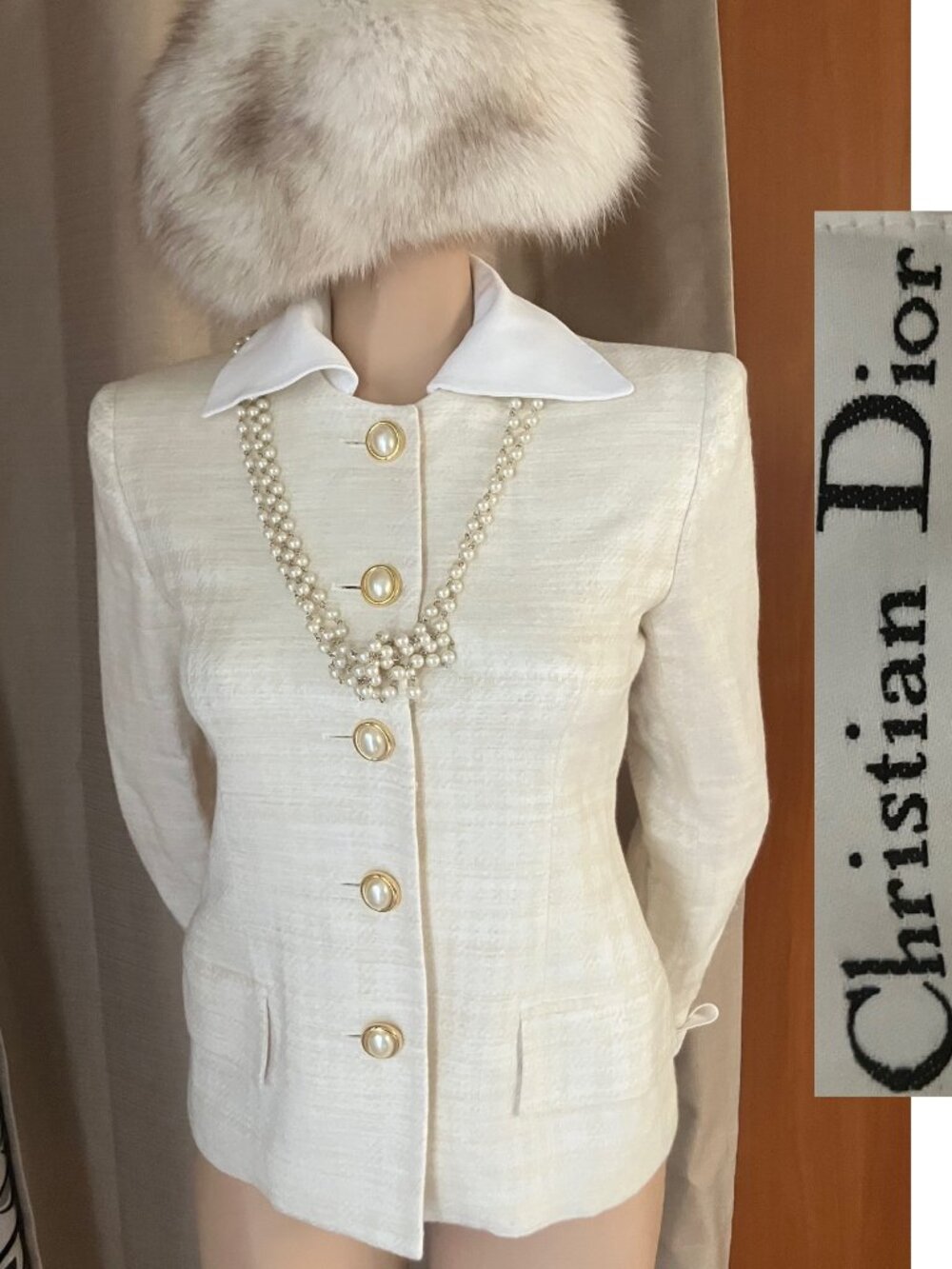 TIMELESS ELEGANCE CHRISTIAN DIOR POSH LUX BLAZER JACKET RMVBL DTLS PEARL BTNS